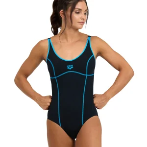 Bañador arena Performance para mujer Tania Clip Back - Negro/Turquesa