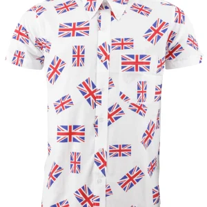 Relco Mens Union Jack Short Sleeved Button Down Shirts