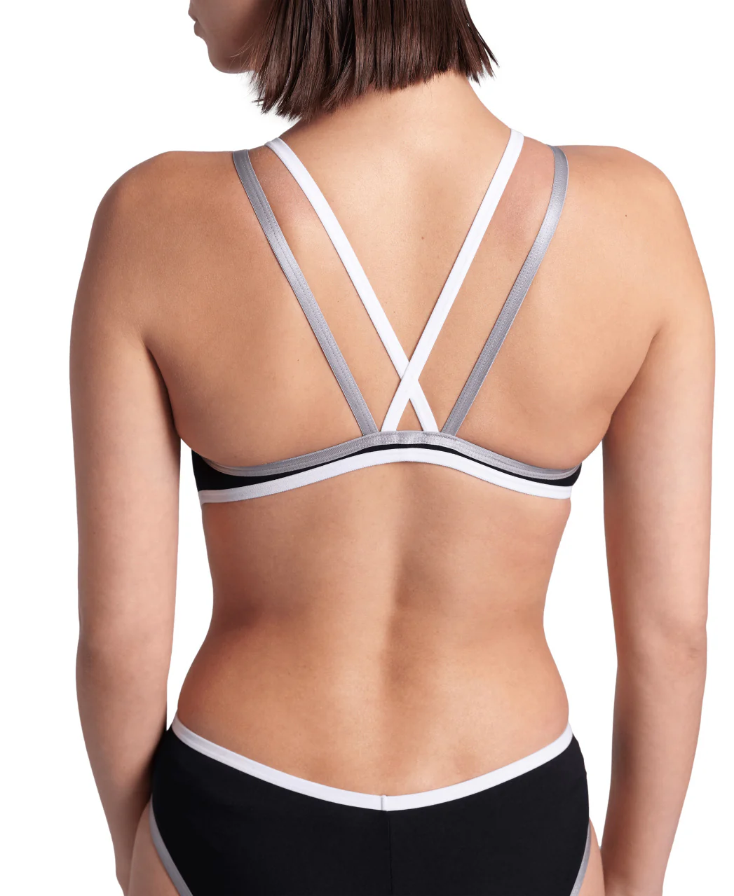 Bañador deportivo arena One Double Cross Back para mujer - Blanco Negro - Imagen 4
