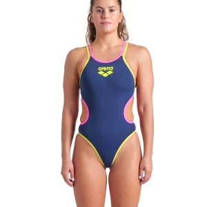 Bañador deportivo arena One Double Cross Back para mujer  Marino - Rosa Fluor
