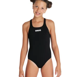 Bañador liso arena Performance para niña Swim Pro Team - Blanco Negro