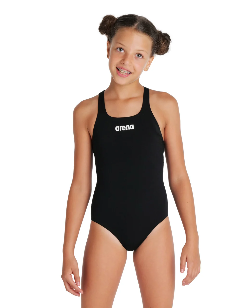 Bañador liso arena Performance para niña Swim Pro Team - Blanco Negro