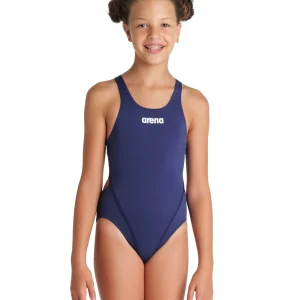 Bañador liso arena Performance para niña Swim Tech Team - Marino/Blanco