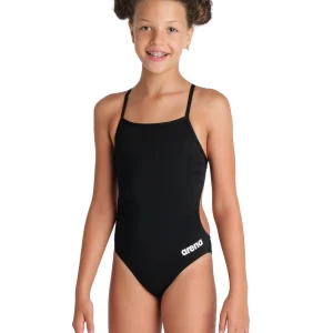 Bañador liso arena Performance para niña Challenge Team - Blanco Negro