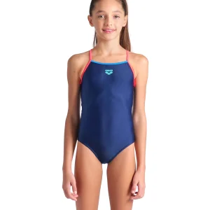 Bañador arena Feel para niña Solid Light Drop Back Marino - Rojo Fluo