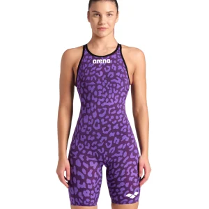 Traje de competición a la rodilla con espalda abierta para mujer arena Powerskin Carbon Air2 de la edición limitada Leopard Skin