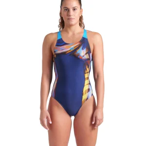 Bañador arena Performance para mujer Dreamline V Back Marino - Turquesa