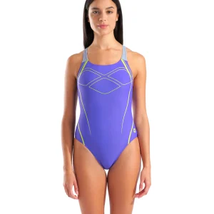 Bañador arena Feel para mujer Graphic Swim Pro Back - Indaco/Espuma De Mar