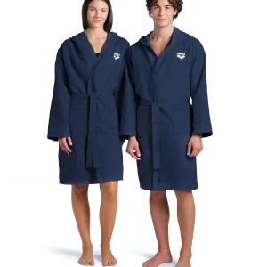 Albornoz compacto de microfibra arena unisex - Azul Marino/Blanco