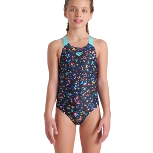 Bañador arena Performance para niña Confetti Swim Pro Back Negro Multi