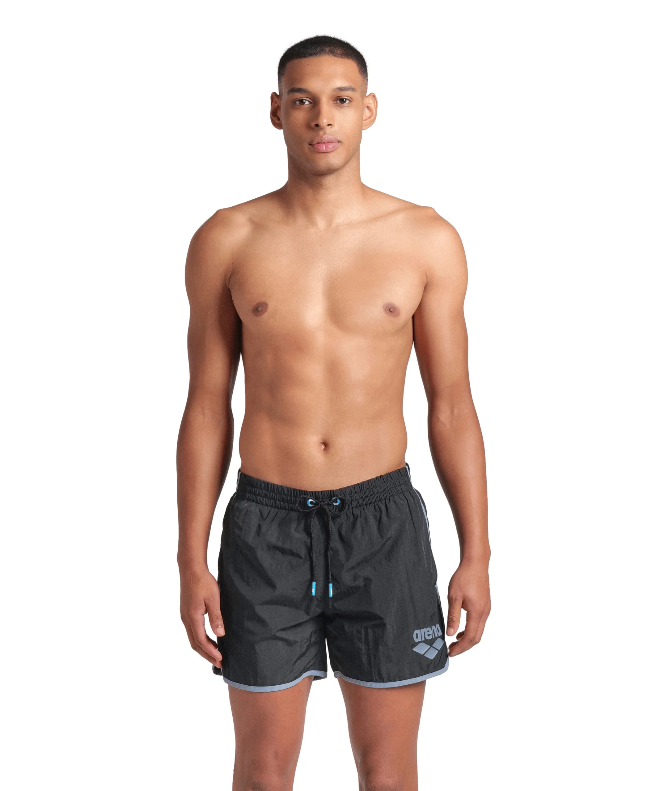 Short de playa arena para hombre Logo Borders Negro - Espuma De Mar
