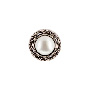 Botón Perla Redondo Borde Plata Blanco
