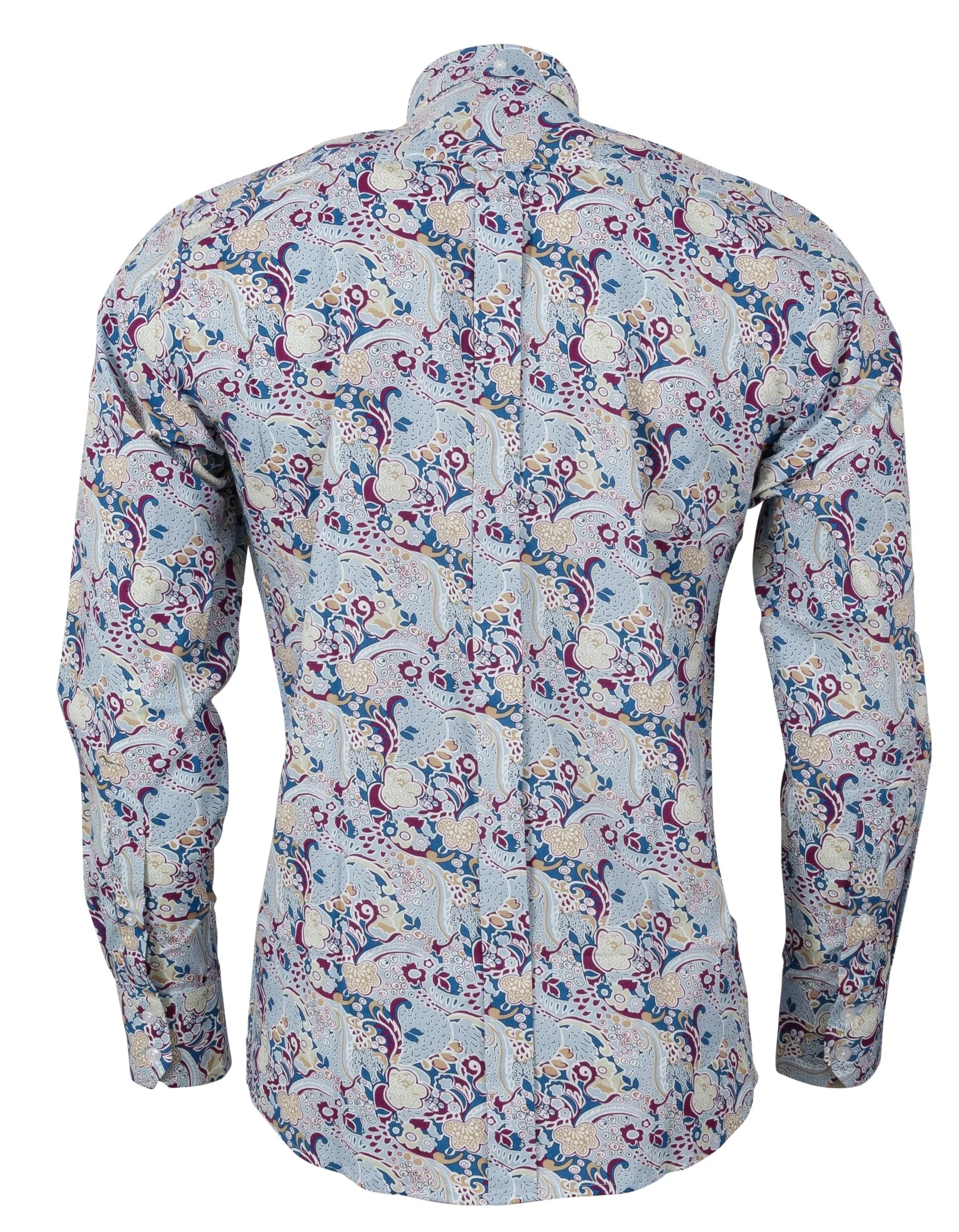 Relco Blue Multi Paisley Long Sleeved Retro Mod Button Down Shirt - Imagen 3
