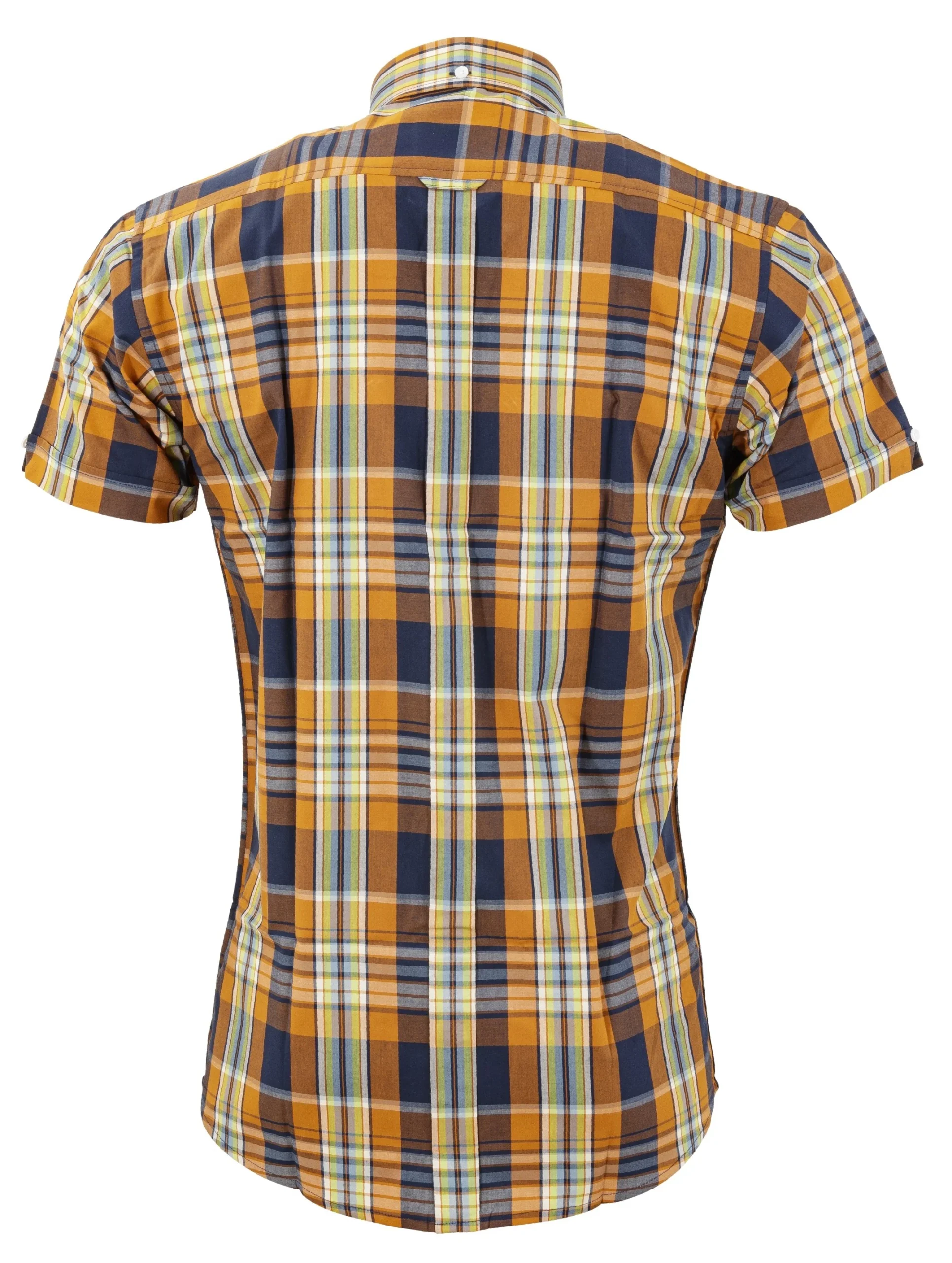 Relco Mens Orange Check Short Sleeved Vintage/Retro Button Down Shirts - Imagen 3