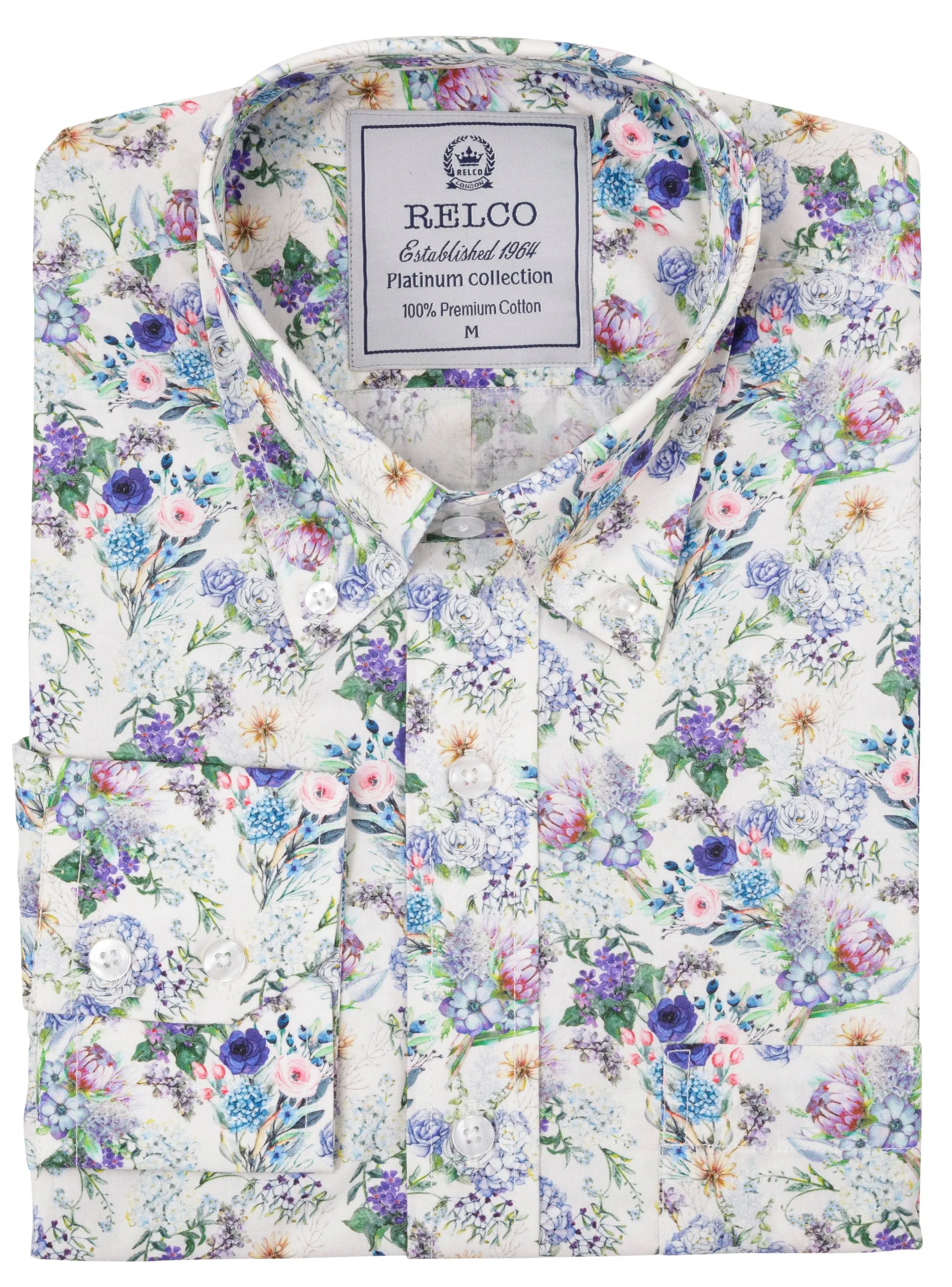 Relco Platinum Mens White Floral Button Down Shirts - Imagen 4
