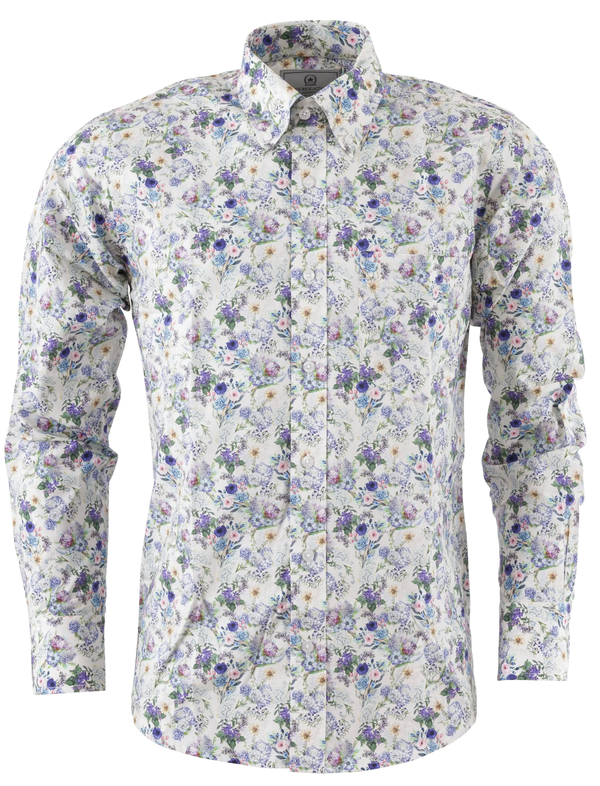 Relco Platinum Mens White Floral Button Down Shirts