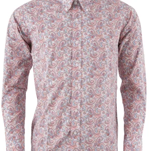 Relco Mens Red Paisley Long Sleeved Retro Mod Button Down Shirt