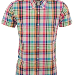 Relco Mens Multi Checked Short Sleeved Button Down Shirts