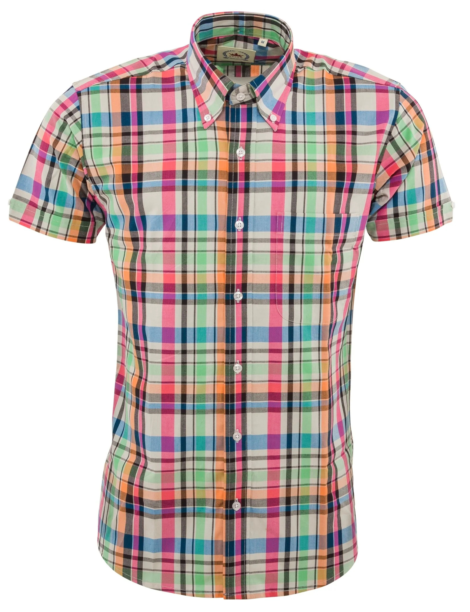 Relco Mens Multi Checked Short Sleeved Button Down Shirts