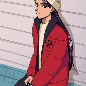 Evangelion Puffer Jacket Reversible, Negro