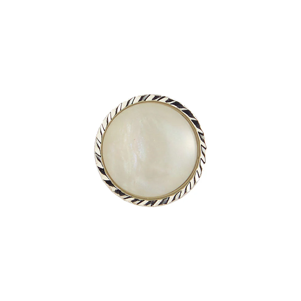 Bot贸n Perla Redondo Borde Plata Blanco