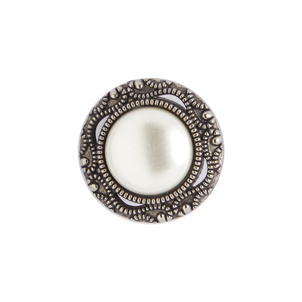 Botón Perla Redondo Borde Plata Blanco - Imagen 4