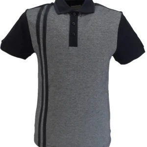 Ska & Soul Mens Dark Blue Taped Stripe 100% Cotton Polo Shirt