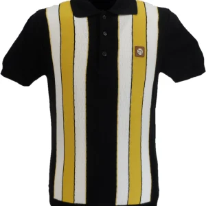 Trojan Records Black/Mustard/Gold Textured Stripe Polo Shirts