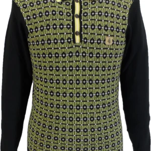 Gabicci Mens Black Ernest Retro Knitted Polo