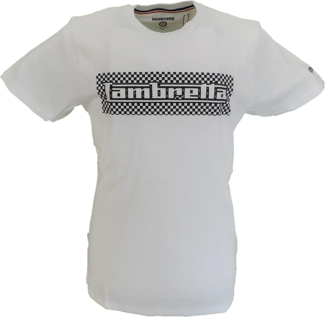 Lambretta Mens White/Black Checkerboard Block Retro T Shirt