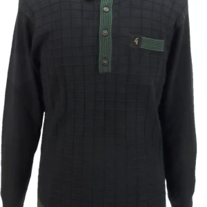 Gabicci Mens Black Squires Textured Retro Knitted Polo