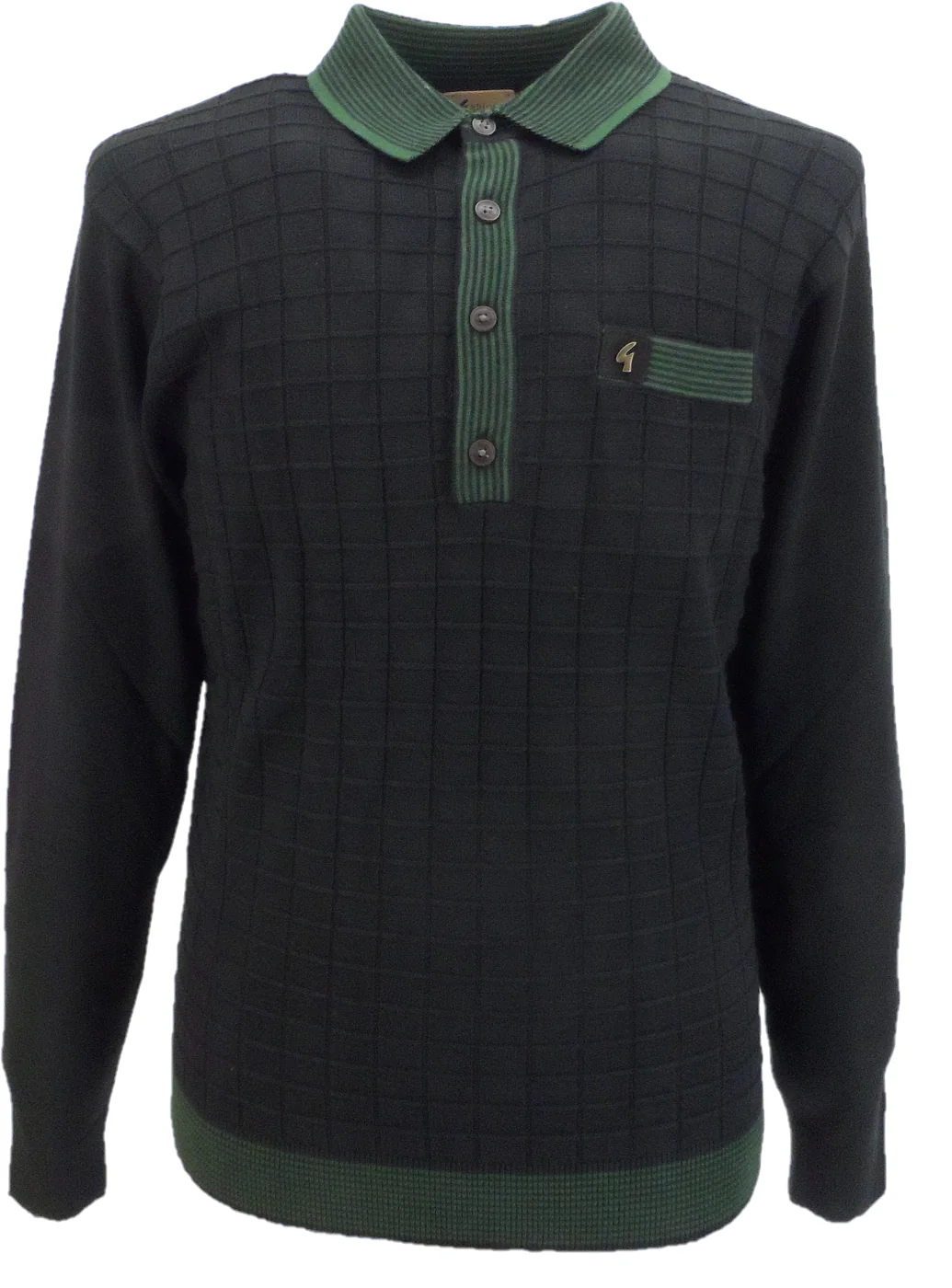 Gabicci Mens Black Squires Textured Retro Knitted Polo