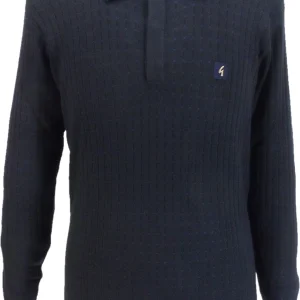 Gabicci Mens Navy Blue Textured Retro Knitted Polo