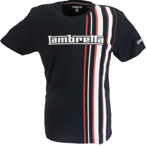 Lambretta Mens Navy Blue Striped Retro T Shirt