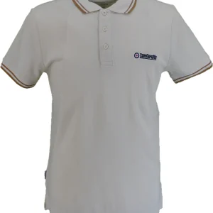 Lambretta Jetstream Cream Tobacco Brown Retro Target Logo 100% Cotton Polo Shirts