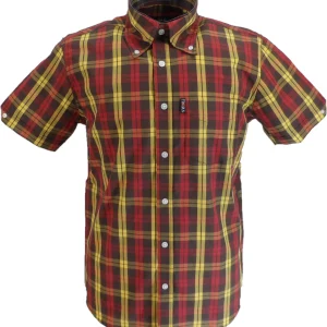 Trojan Mens Brown Check 100% Cotton Short Sleeved Shirts and Pocket Square