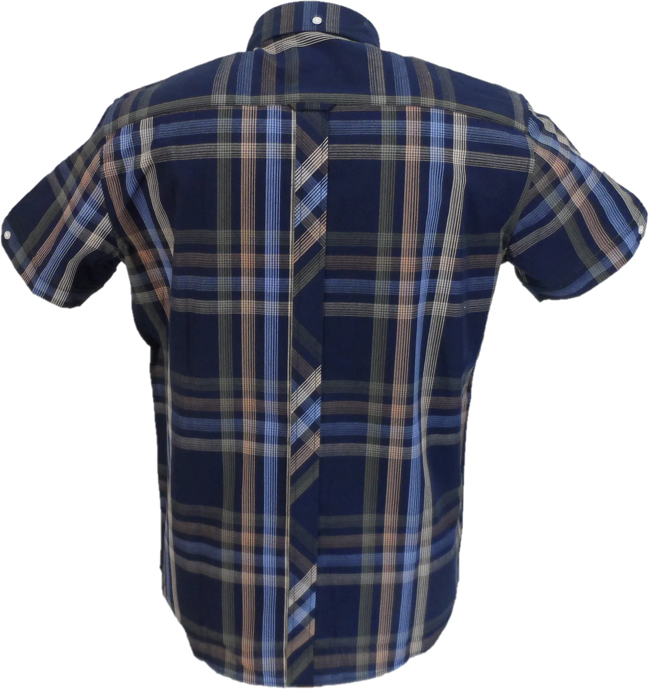 Trojan Mens Navy Check 100% Cotton Short Sleeved Shirts and Pocket Square - Imagen 4