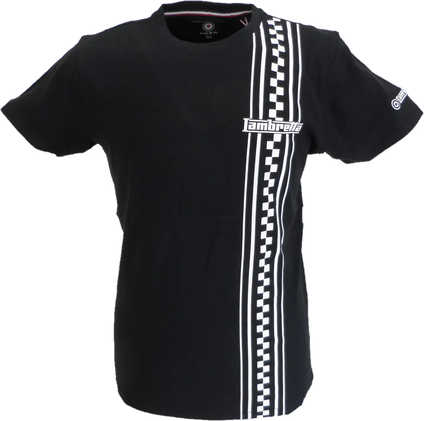 Lambretta Mens Black Two Tone Stripe Retro T Shirt