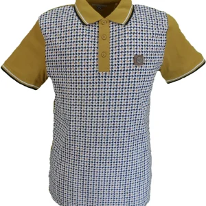Lambretta Mens Mustard Houndstooth Print Cotton Polo Shirts