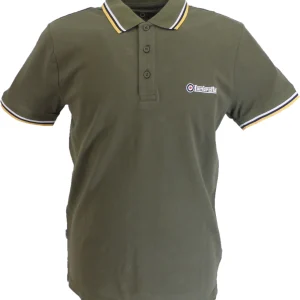 Lambretta Khaki/White/Navy/Gold Retro Target Logo 100% Cotton Polo Shirts