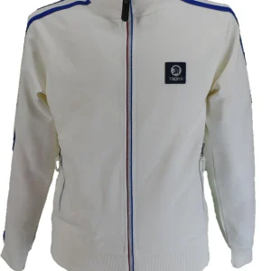Trojan Mens Ecru Twin-Stripe Contrast Zip Retro Track Tops