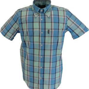 Trojan Mens Cobalt Blue Check Short Sleeved Shirts and Pocket Square