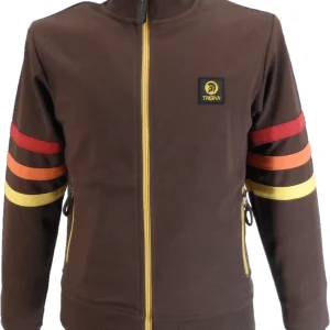 Trojan Mens Chocolate Brown Sleeve Stripe Zip Track Tops