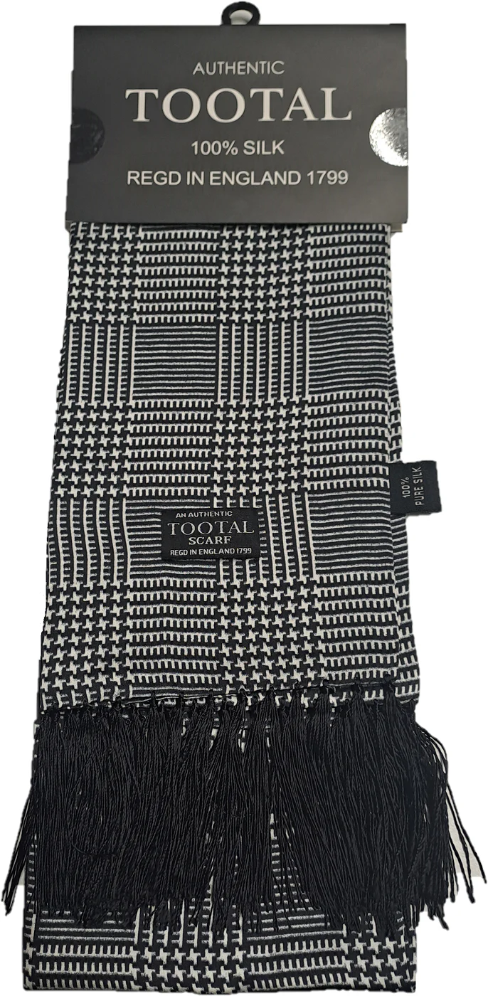 Tootal Black/White Prince of Wales Silk 100% Silk Scarf
