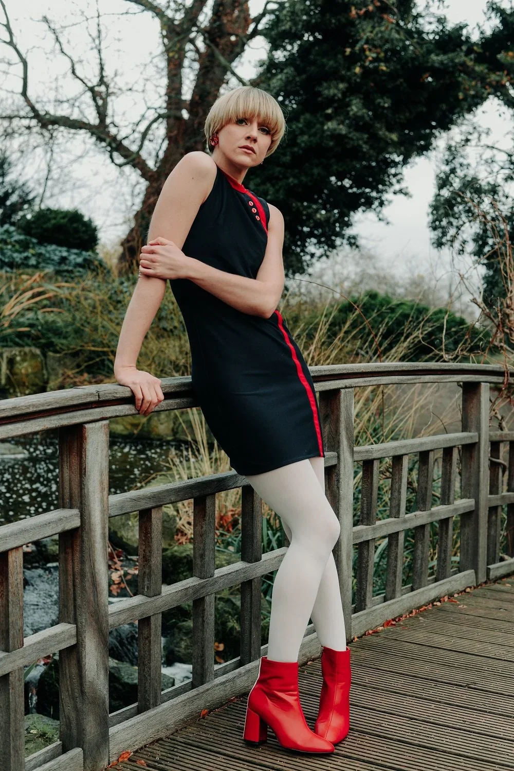 Ladies Retro Navy Blue Anna Mod Dress - Imagen 4