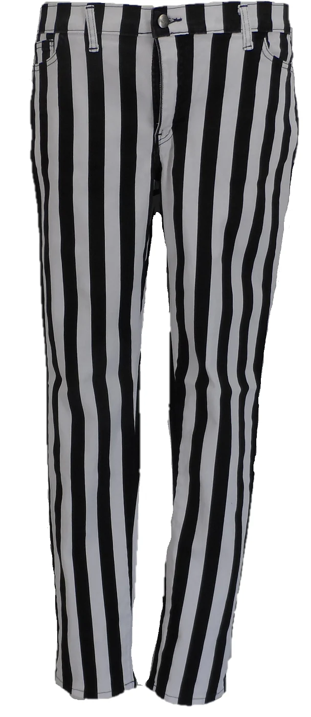 Run & Fly Mens Black and White Striped Skinny Jeans