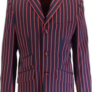 Mens Classic Retro Navy Blue/Red Boating Blazer Jacket