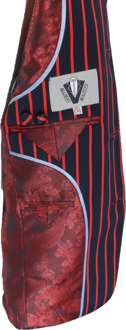 Mens Classic Retro Navy Blue/Red Boating Blazer Jacket - Imagen 4
