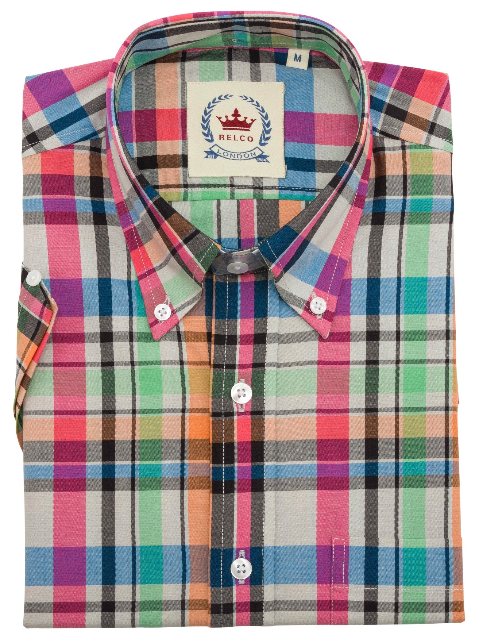 Relco Mens Multi Checked Short Sleeved Button Down Shirts - Imagen 4