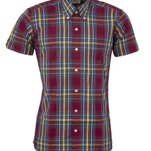 Relco Ladies Retro Burgundy/Yellow/Blue Check Button Down Short Sleeved Shirts